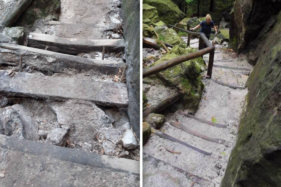 Heftige Regenfälle haben die Stufen an den Schwedenlöchern ausgewaschen, mittlerweile sind die Reparaturarbeiten an den Stufen abgeschlossen.