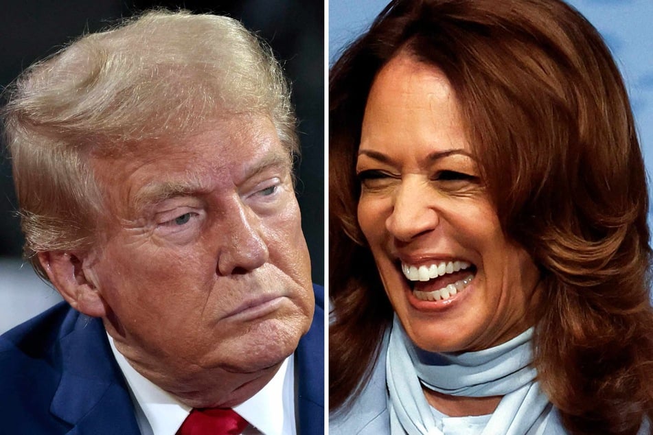 A new poll released Wednesday shows Kamala Harris (r.) with significant leads over Donald Trump (l.) in swing states Pennsylvania and Michigan, two "blue wall" battlegrounds seen as key to winning the White House in November.