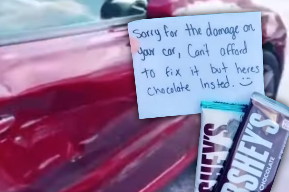 Frau bekommt als Wiedergutmachung für ihr kaputtes Auto Schokolade