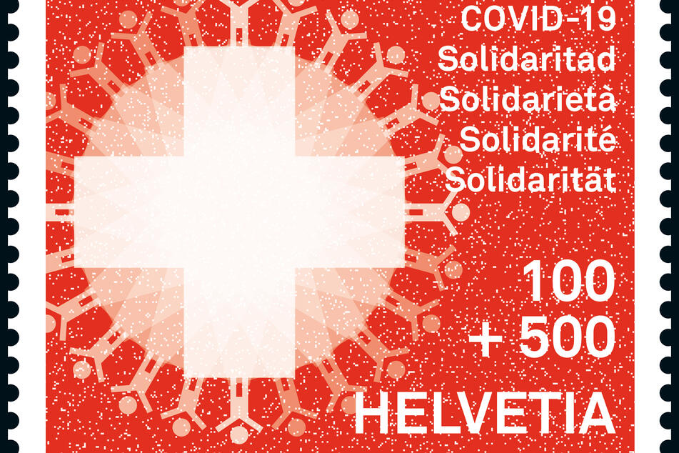 Die Briefmarke "COVID-19 Solidarität" der Schweizer Post (undatierte Aufnahme). Der Erlös der Corona-Briefmarke soll hilfsbedürftige Menschen unterstützen.