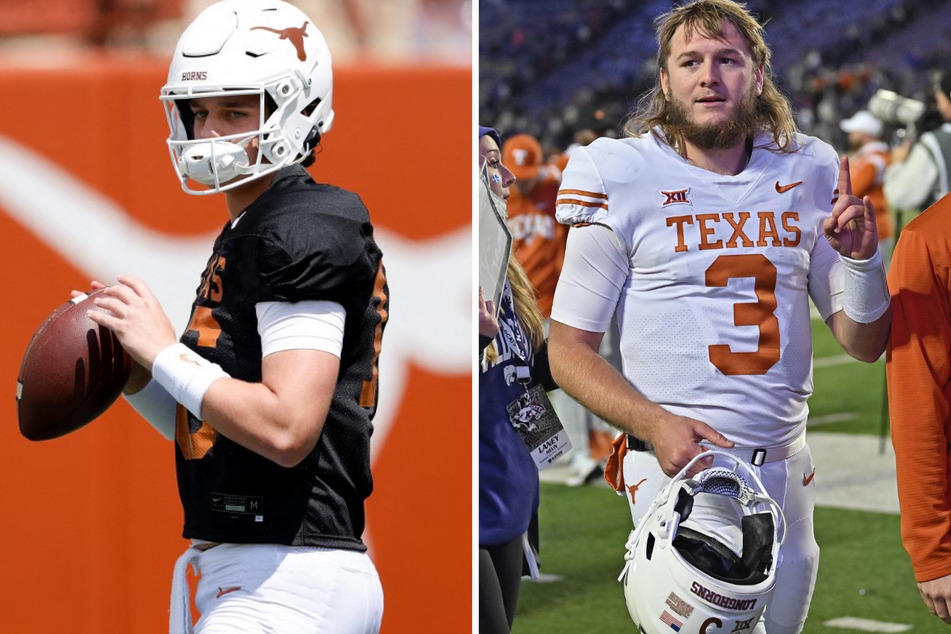 Quinn Ewers (r) is set to open the 2023 college football season starting for the Texas Longhorns, but one college football coach think he will be dethroned by Arch Manning (l).