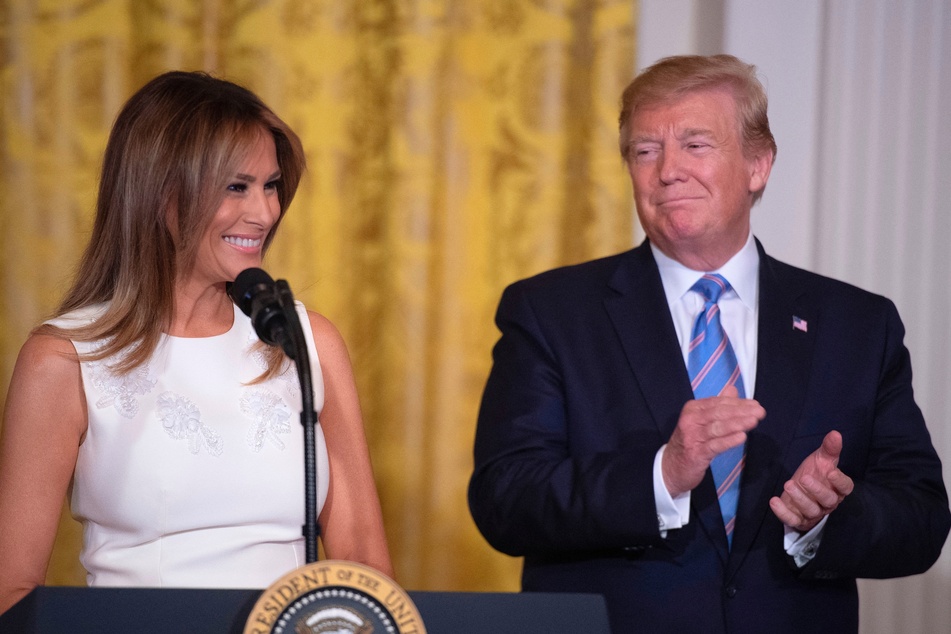 Donald and Melania Trump speaking at the Celebration of Military Mothers event at the White House in Washington DC on May 10, 2019.