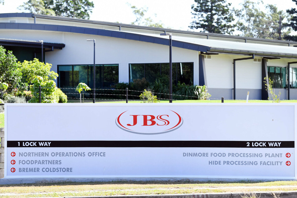 The entrance to the JBS Australia's Dinmore meatworks facility, west of Brisbane.