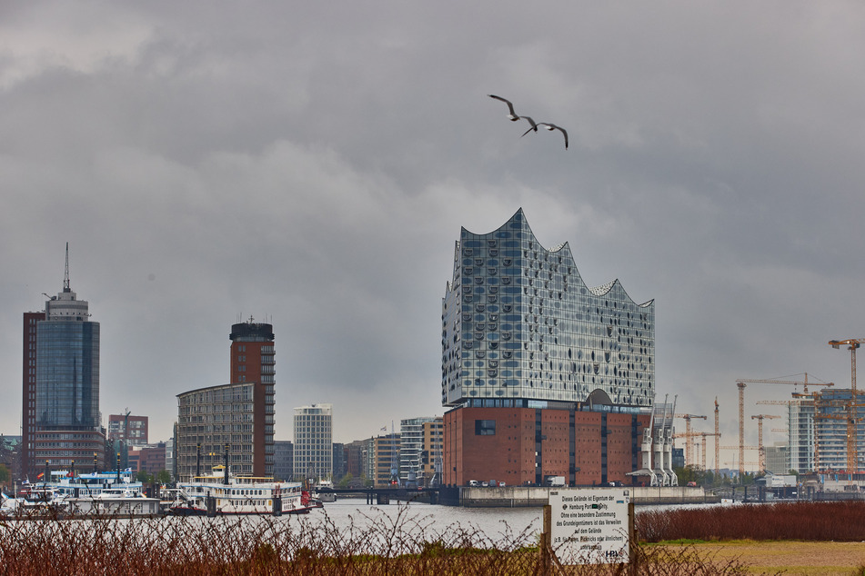 Regenwolken hängen über der Hamburger Hafencity mit der Elbphilharmonie. (Symbolfoto)