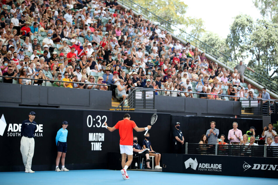 Top tennis stars competed in an invitational tournament in front of nearly 4,000 spectators in an almost-packed stadium in Adelaide, Australia.