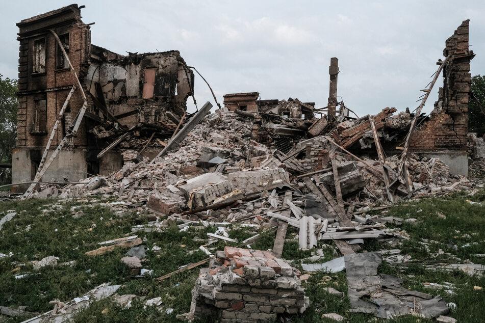 The remains of a destroyed school in which Ukrainian officials say 60 people sheltering in a basement died following a Russian military strike on the village of Bilogorivka, Lugansk region, eastern Ukraine, is pictured on May 13, 2022