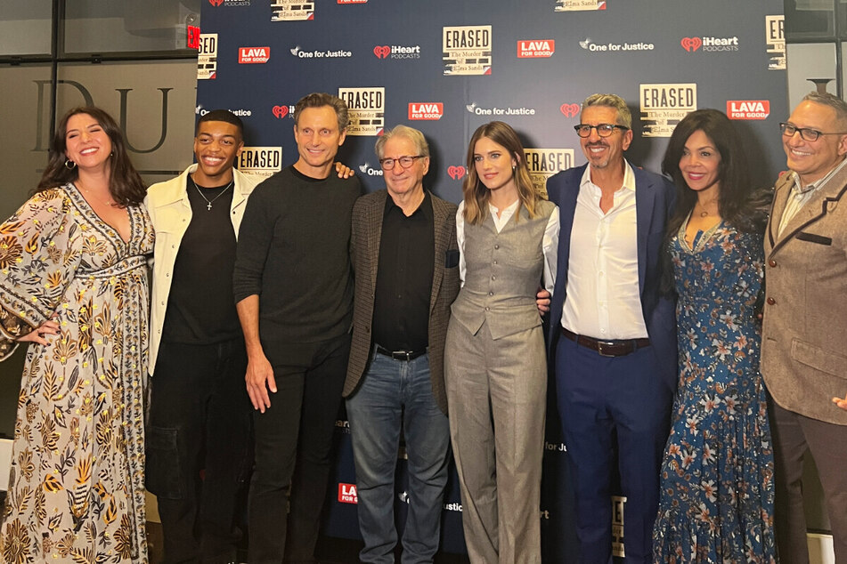 The cast and crew of Erased: The Murder of Elma Sands attended Wednesday's premiere (from l to r): Allison Flom, Maxwell Whittington-Cooper, Tony Goldwyn, Barry Scheck, Allison Williams, Jason Flom, Khaliah Ali, and Jeff Kempler.