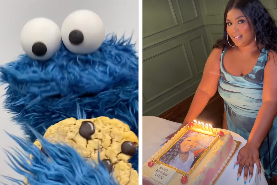 Lizzo blew out the candles on a cake with her face on it, and got an extra special birthday message from Cookie Monster.