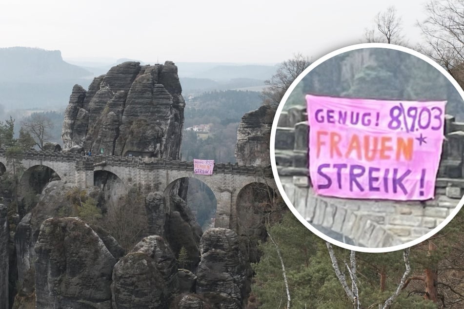 Banner an Basteibrücke aufgetaucht: Was hat es mit gefordertem "Frauen*Streik" auf sich?