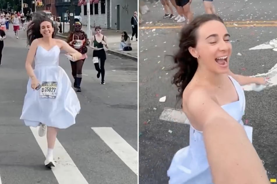 In einem Brautkleid lief Tess Tregellas den Halbmarathon in Brooklyn.