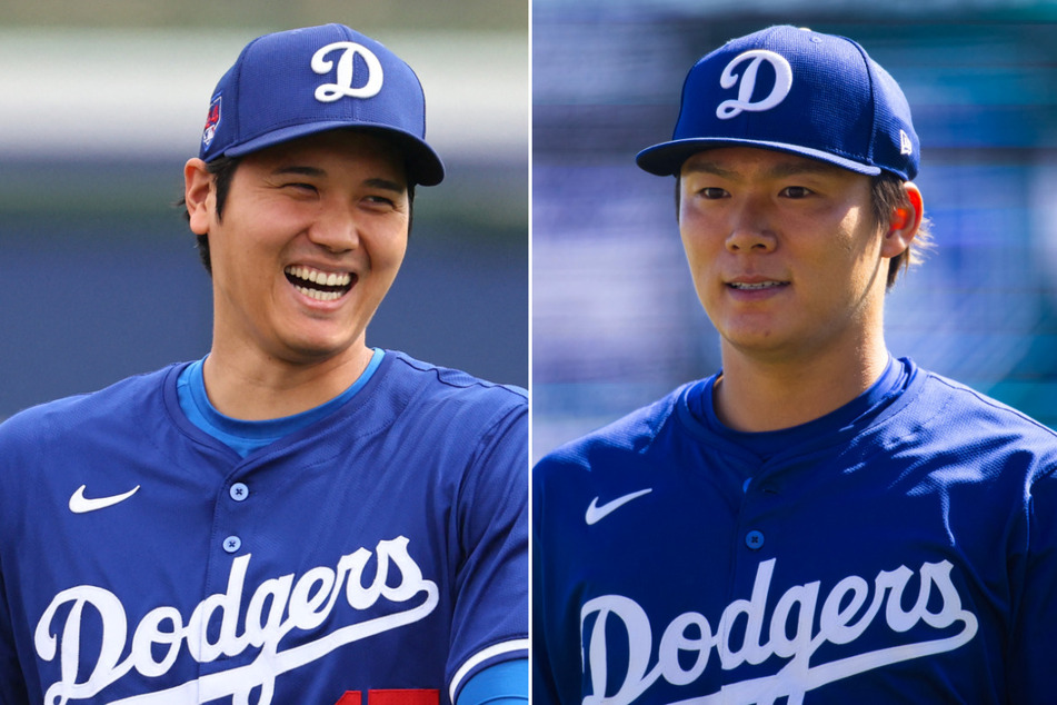 Japanese baseball stars Shohei Ohtani (l.) and Yoshinobu Yamamoto play for the Los Angeles Dodgers, one of the teams which may compete in next year's MLB season opener in Japan.