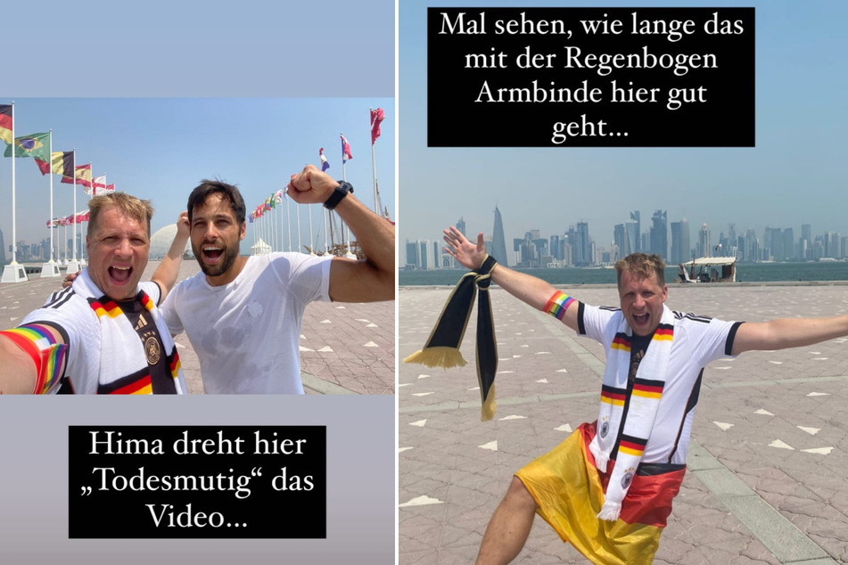 Pocher läuft mit Deutschland-Kluft und Regenbogen-Binde durch Katar.