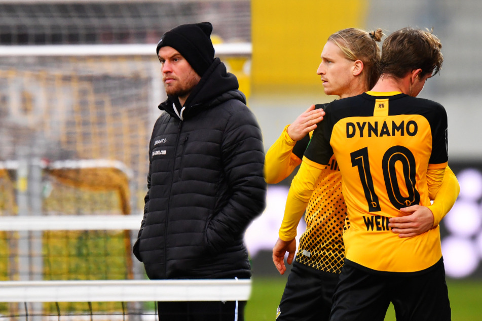Dynamo-Kapitän Sebastian Mai (27, l.) kann wieder mit der Mannschaft trainieren. Marvin Stefaniak (25, M.) ersetzt gegen Türkgücü den angeschlagenen Patrick Weihrauch (26).