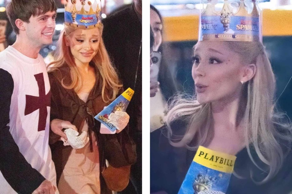 Ariana Grande celebrated Halloween night on Broadway to support her rumored boyfriend and Wicked costar Ethan Slater, as his revival of Monty Python's Spamalot musical opened in previews.