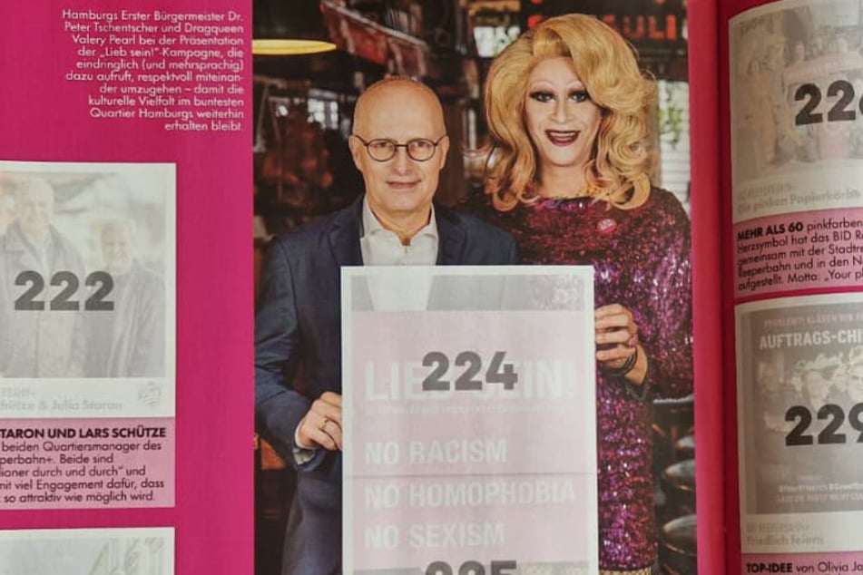 Auch gesellschaftliche Botschaften finden Platz. Der Leitsatz "Lieb sein – no racism, no homophobia, no sexism" steht stellvertretend für die Haltung des Projekts und die Werte, die vermittelt werden sollen. Hamburgs Bürgermeister Peter Tschentscher (60, SPD, l.) steht laut den Machern "voll und ganz hinter dem Projekt".