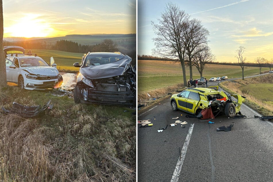 In den Unfall waren ein weißer VW Passat, ein grauer Kia Sportage und ein gelber gelber Citroën C4 verwickelt.