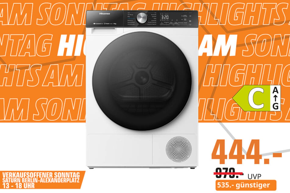 Hisense-Wärmepumpentrockner DH5S102BW für 444 statt 979 Euro.