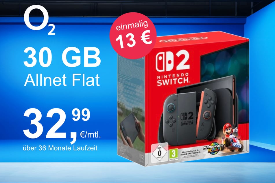 Die Nintendo Switch 2 plus Mario Kart World im o2 Mobile M inkl. 30 GB+ für einmalig nur 13 Euro.