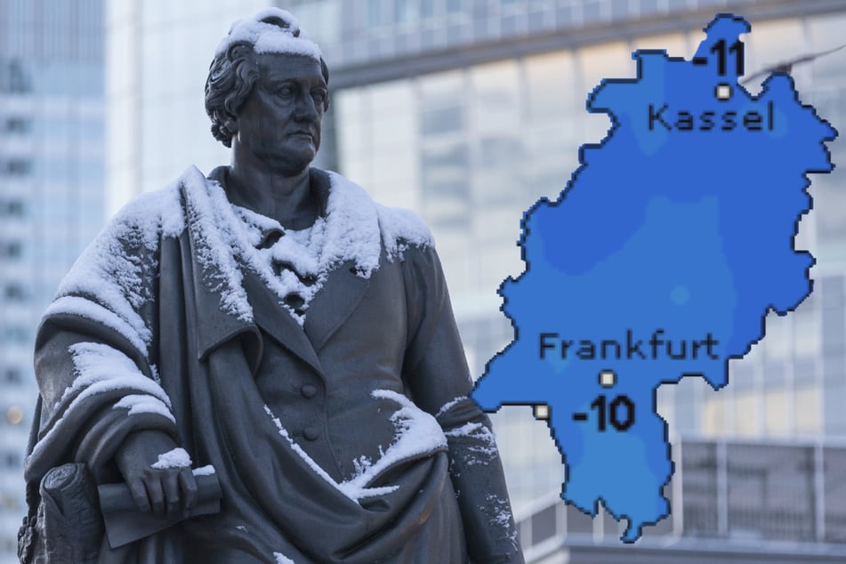 Nachts wird es in den kommenden beiden Nächten in ganz Hessen empfindlich kalt – so auch am Goethe-Denkmal in der Frankfurter Innenstadt.