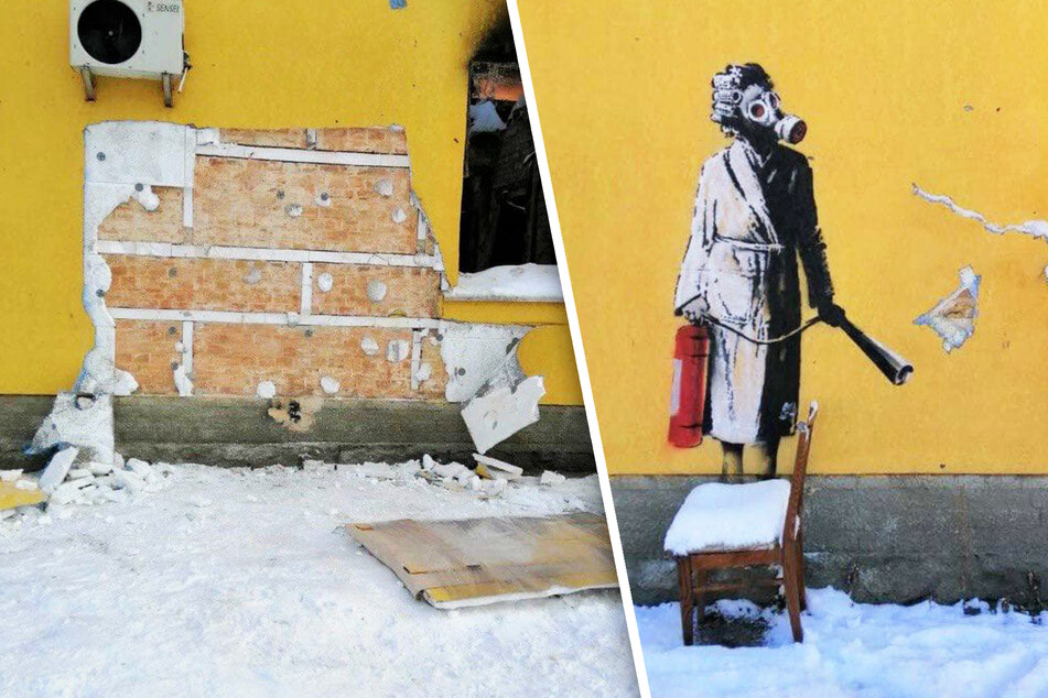 Dort, wo das Banksy-Werk einst war, sind noch die Reste der Diebstahl-Aktion zu sehen.