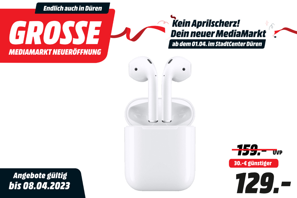 Apple AirPods mit Ladecase für 129 statt 159 Euro.