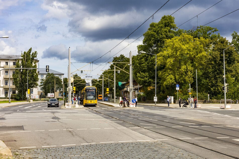 Auf diesem Kreuzungsbereich der Königsbrücker Straße (Neustadt) kommt es am Wochenende zu Bauarbeiten.