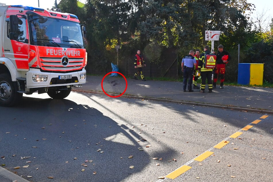 Dieser Fleck (rote Markierung) zeigt offenbar die Blutflecken, die der Sturz der Person verursacht hat.