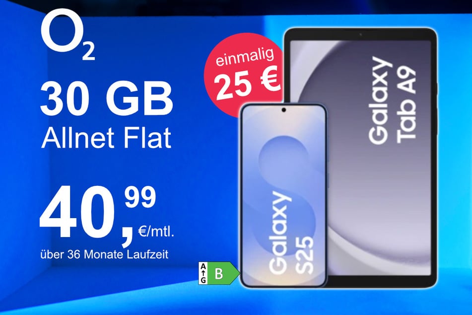 Das Samsung Galaxy S25 + Tab A9 im o2 Mobile M für einmalig 25 Euro.
