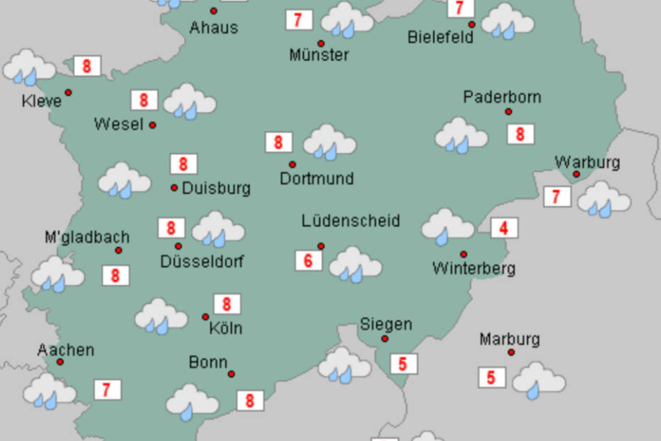 Die Wetteraussichten für die kommende Woche sind in NRW nicht gerade rosig. Statt Schnee kündigt sich am Dienstag Regen an.