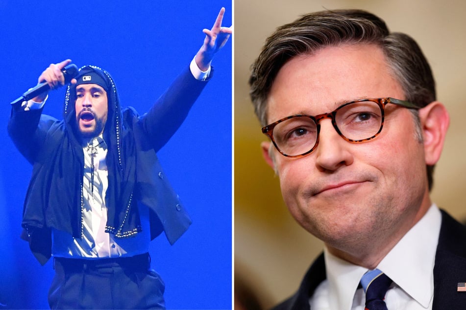 House Speaker Mike Johnson (r.) recently called the decision for Bad Bunny to perform at the Super Bowl "terrible," and recommended a country artist instead.