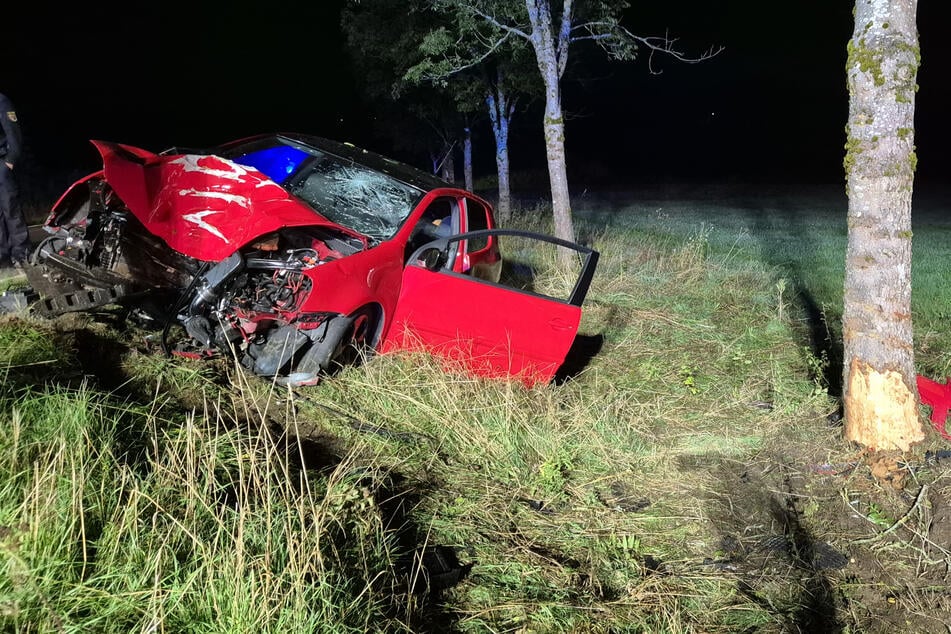 Nach Kollision mit Wildtier: Auto kracht frontal gegen Baum - schwierige Rettung