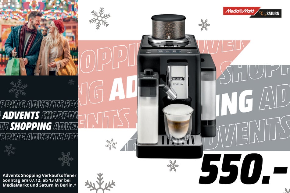 DeLonghi-Kaffeevollautomat Rivelia EXAM440.55.B
für 550 Euro.