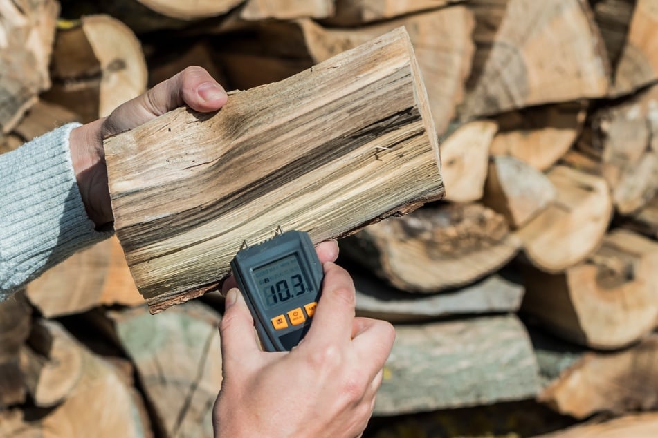 Mit einem Holzfeuchtemesser kann man sichergehen, dass das Brennholz trocken genug zum Verbrennen ist.
