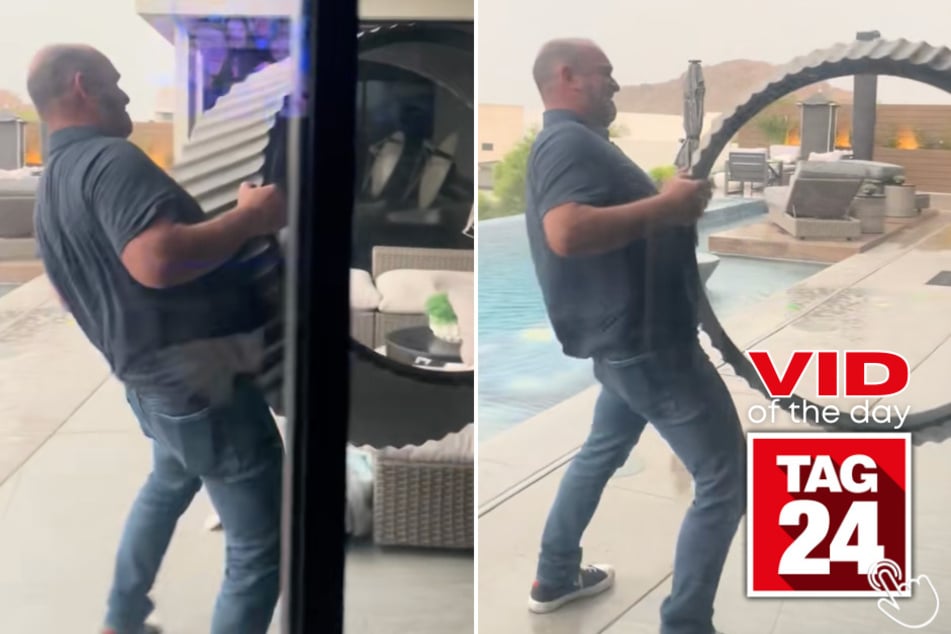 This dad was no match for Las Vegas winds – and his wife's commentary made it even better!