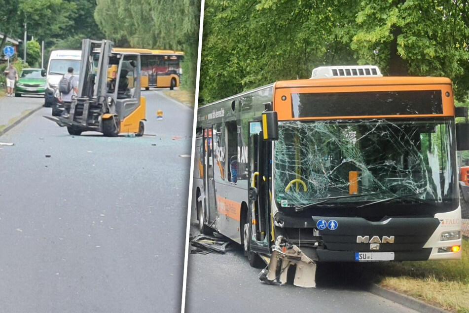 Unfall zwischen Gabelstapler und Bus: Glassplitter verletzen mehrere Fahrgäste