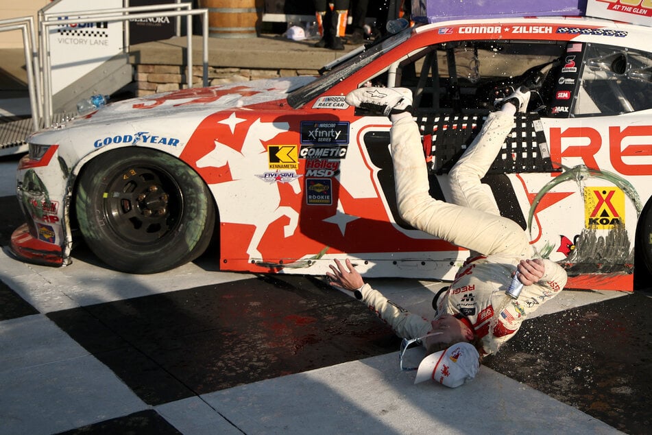 Connor Zilisch suffered a broken collarbone while celebrating his victory on Saturday.