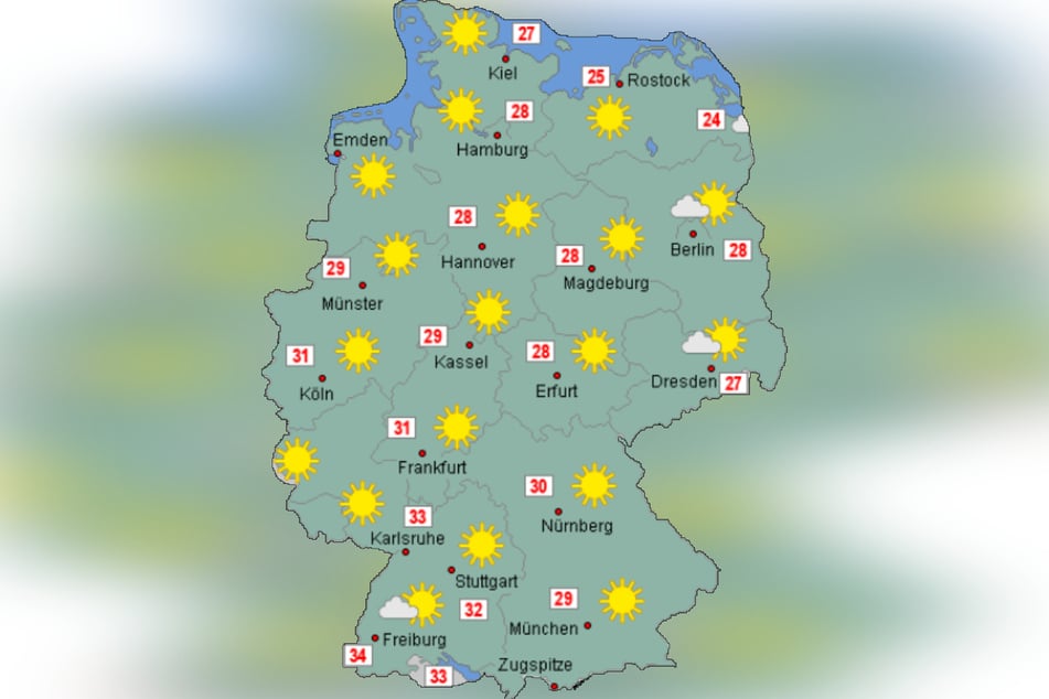 Bereits am Samstag bewegen sich die Temperaturen vielerorts bei über 30 Grad. Am Sonntag wird es noch etwas wärmer.
