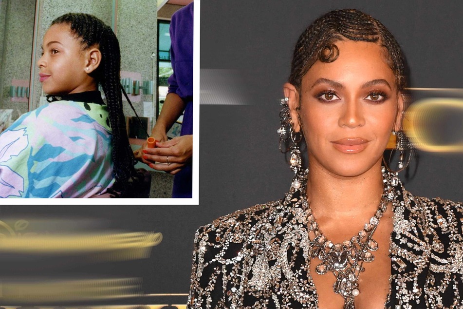 Pop star Beyoncé is launching a new haircare line called Cécred, and included a photo of herself at her mother's hair salon when she was young (r.) in its promo.