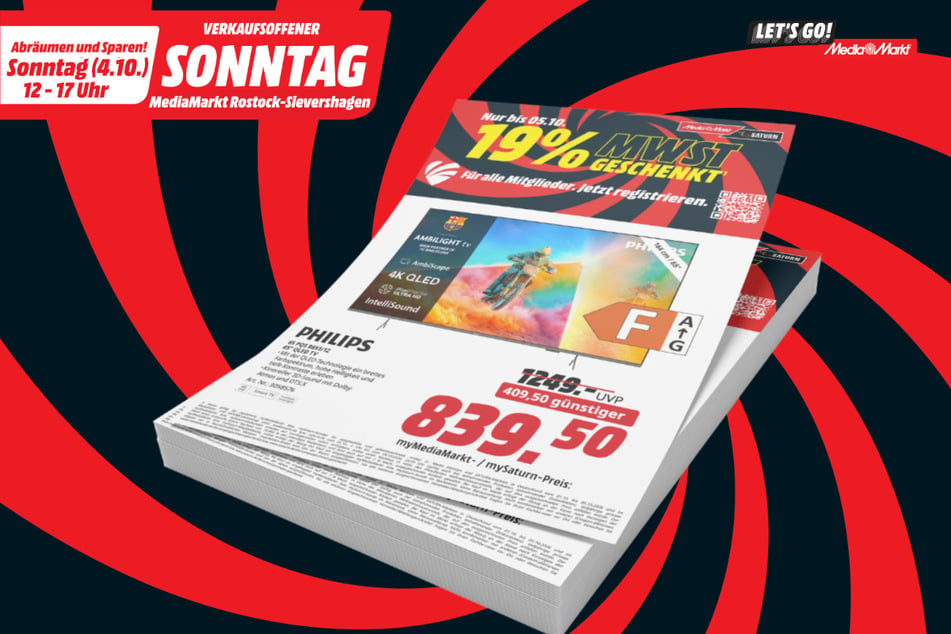 MediaMarkt Rostock-Sievershagen schenkt allen Mitglieder am Sonntag (4.10.) die Mehrwertsteuer.