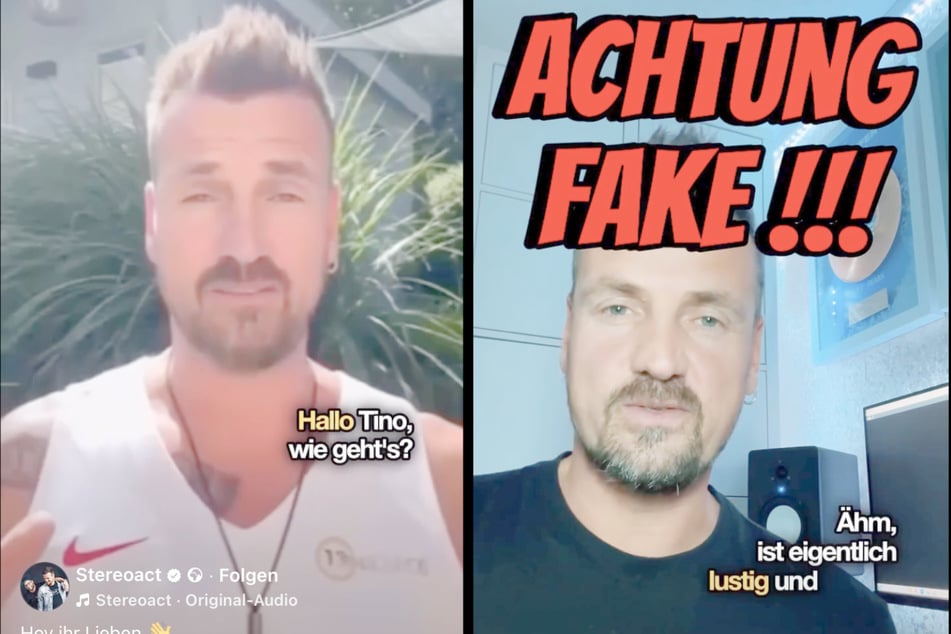 Das linke Video von Ric ist KI-generiert. Rechts warnt der echte Ric (47) seine Fans eindringlich vor Fake-Profilen und falschen Geldforderungen.