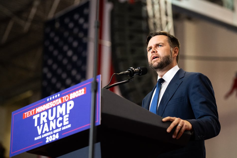 JD Vance speaking during a campaign rally at Herb Brooks National Hockey Center in St. Cloud, Minnesota on July 27, 2024.