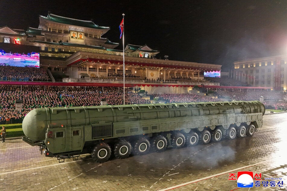 North Korea showcased its weaponry during a military parade attended by top officials from Russia and China.