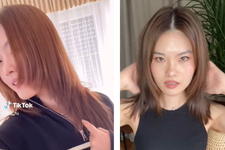 Links: Hier zeigt die TikTokerin den misslungenen Haarschnitt, der sie wie ein "Pferd" aussehen lässt. Rechts: Alles wieder gut - Mit diesem Look nennt sich die Userin "Supermodel".