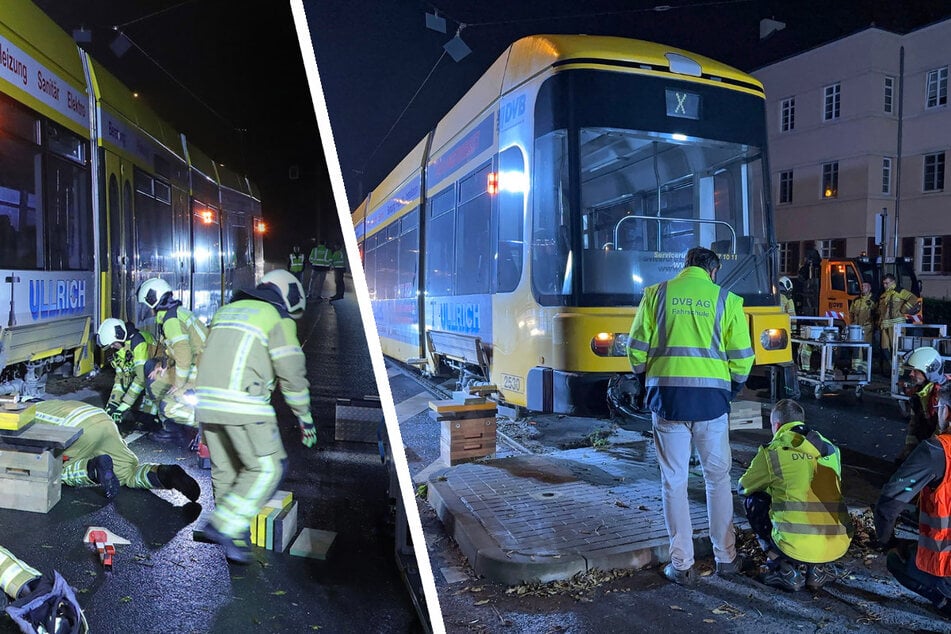 Dresden: Stundenlanger Einsatz: Straßenbahn entgleist beim Rückwärtsfahren