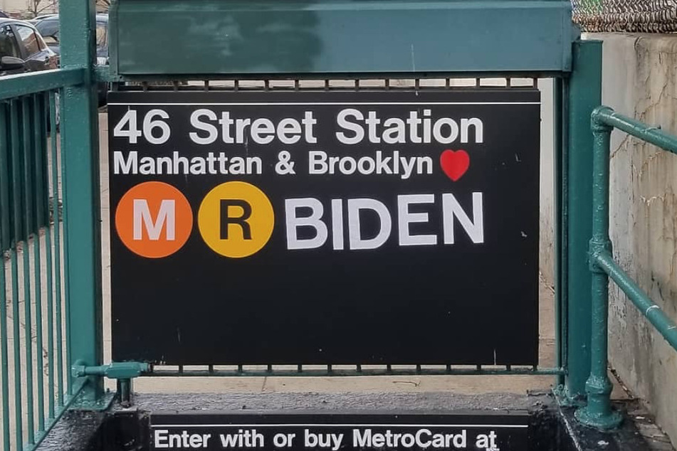 The NYC artist also changed the station's entrance to "M R BIDEN."