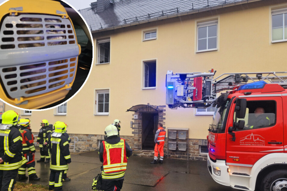 Großeinsatz im Erzgebirge: Feuerwehr rettet Katze aus Brandwohnung