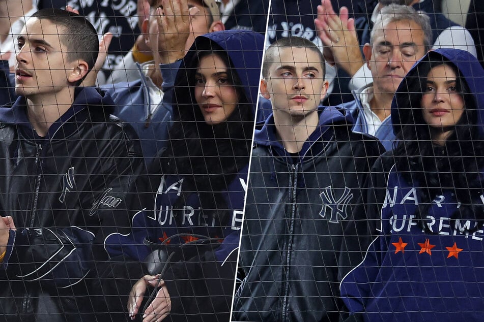 Kylie Jenner and Timothée Chalamet (l.) showed their support for the New York Yankees during Game 4 of the ALDS on Thursday.