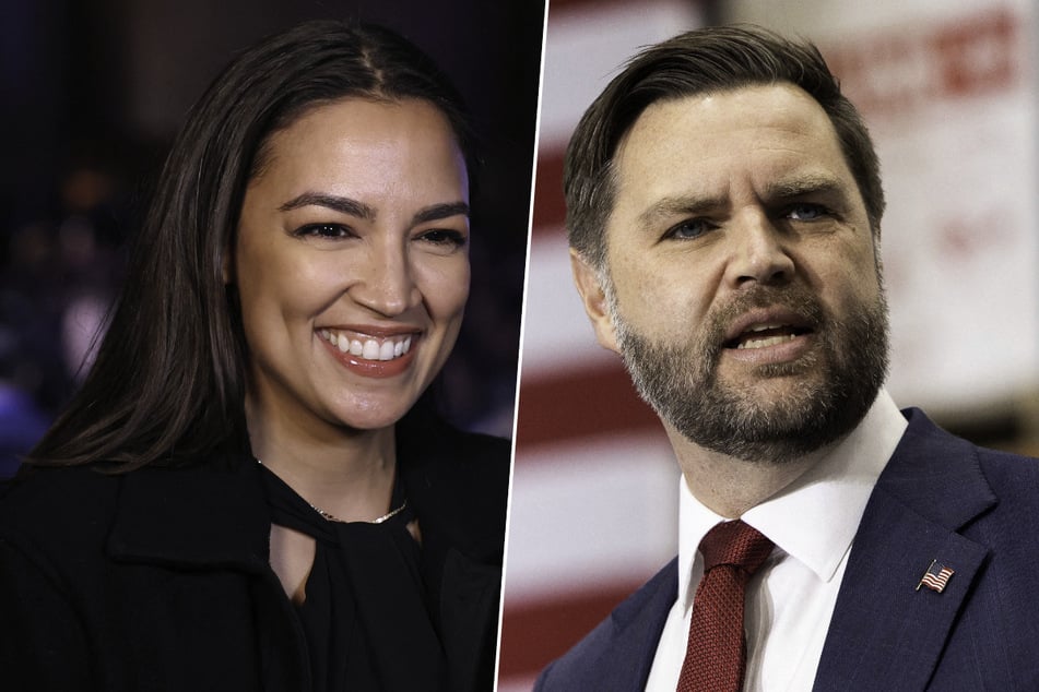 A new survey shows Representative Alexandria Ocasio-Cortez (l.) polling ahead of Vice President JD Vance as hypothetical 2028 White House candidates.