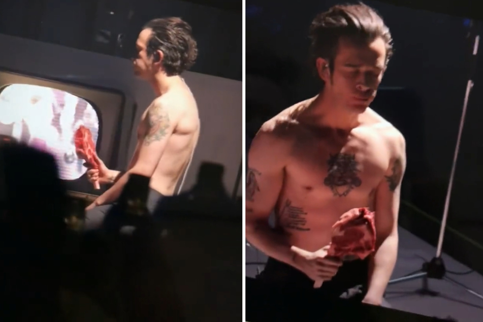 The 1975's Matty Healy eats raw meat on stage in bizarre concert video