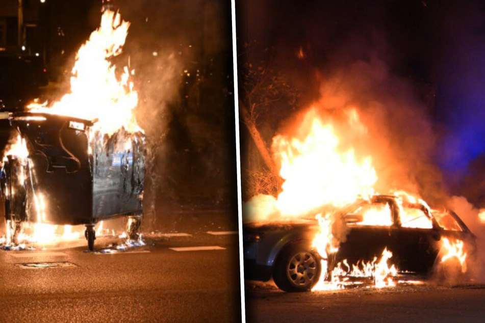 Leipzig: Nach friedlichem Demo-Verbotstag in Leipzig: Autos und Mülltonnen brennen